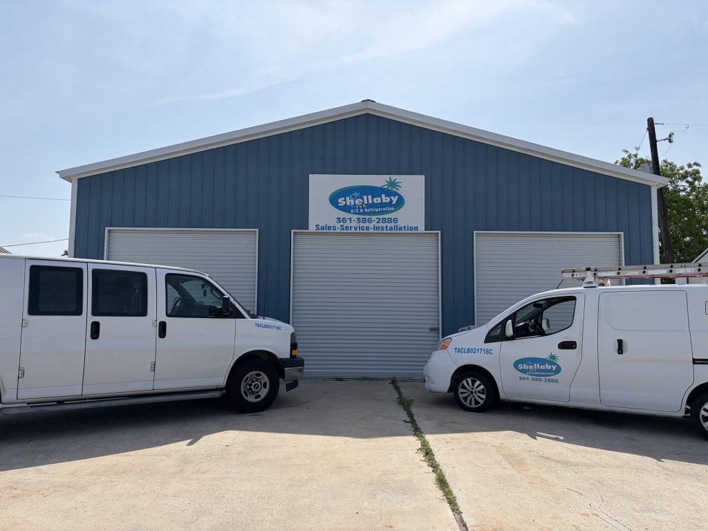Shellaby A/C & Refrigeration workshop and service trucks in Rockport Texas